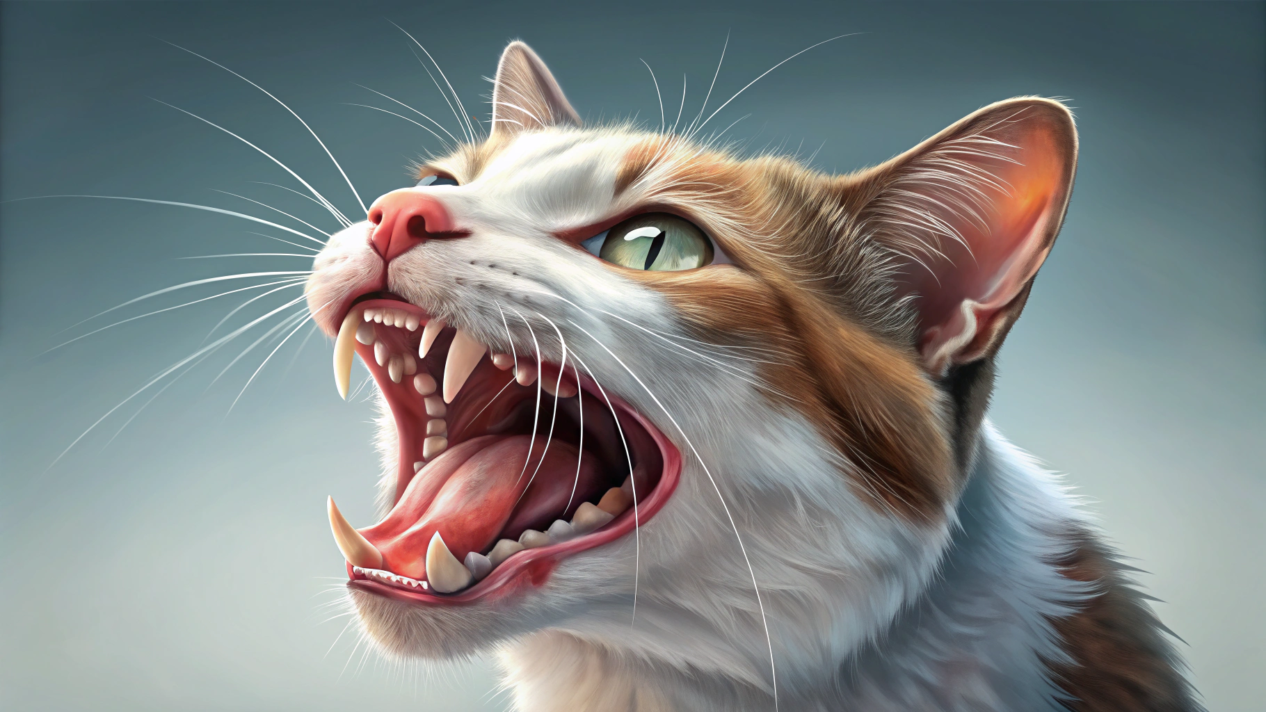 Chat avec la gueule ouverte montrant des gencives enflammées lors d'un examen vétérinaire