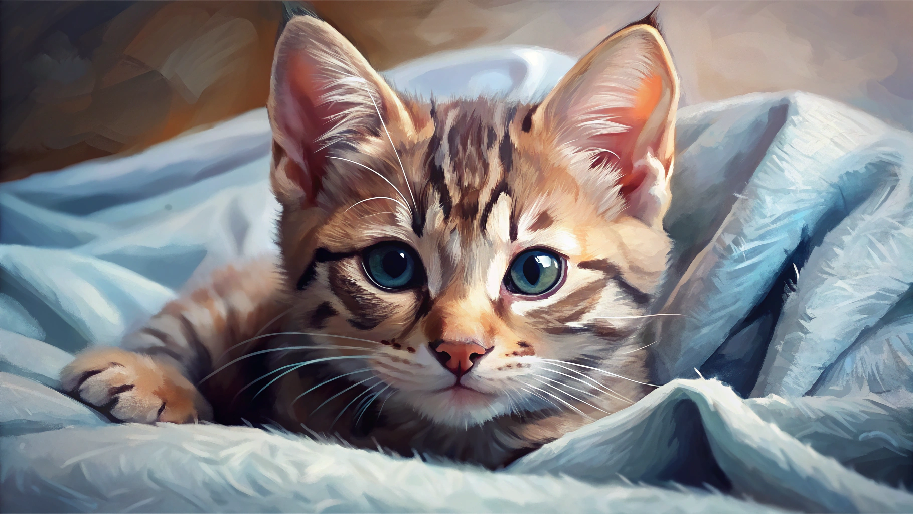 Chaton affaibli couché sur une couverture dans un environnement vétérinaire