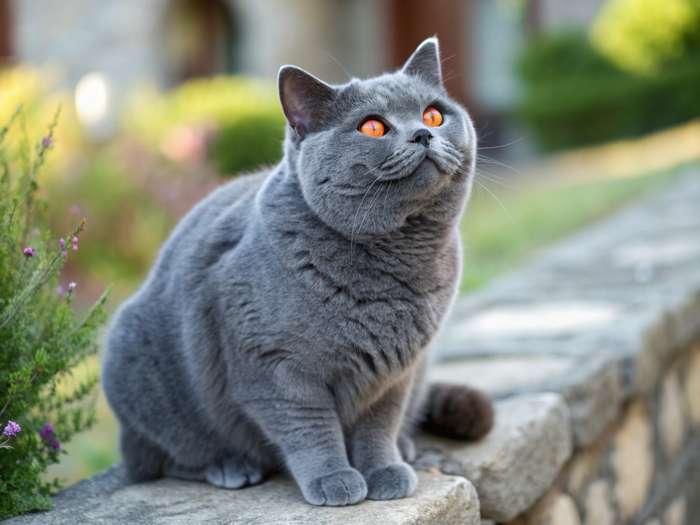 Portrait d'un Chartreux au pelage bleu-gris et aux yeux orange