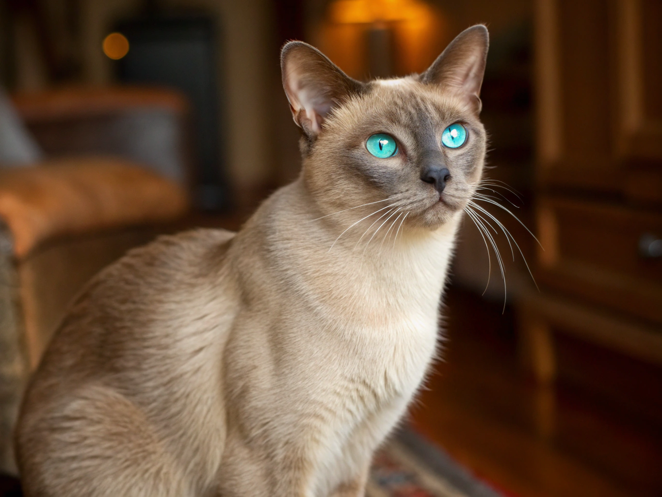 Portrait d'un Tonkinois mink naturel aux yeux aigue-marine