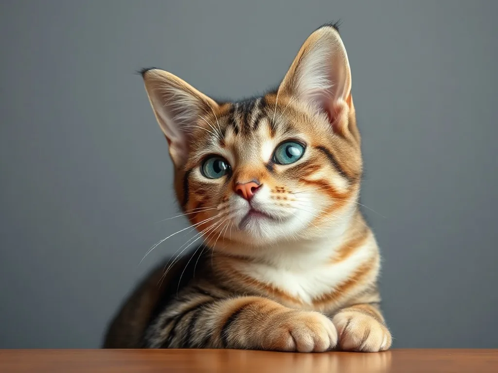 Un chat européen tigré observe l'objectif, allongé sur un canapé dans un intérieur lumineux à Châtillon.