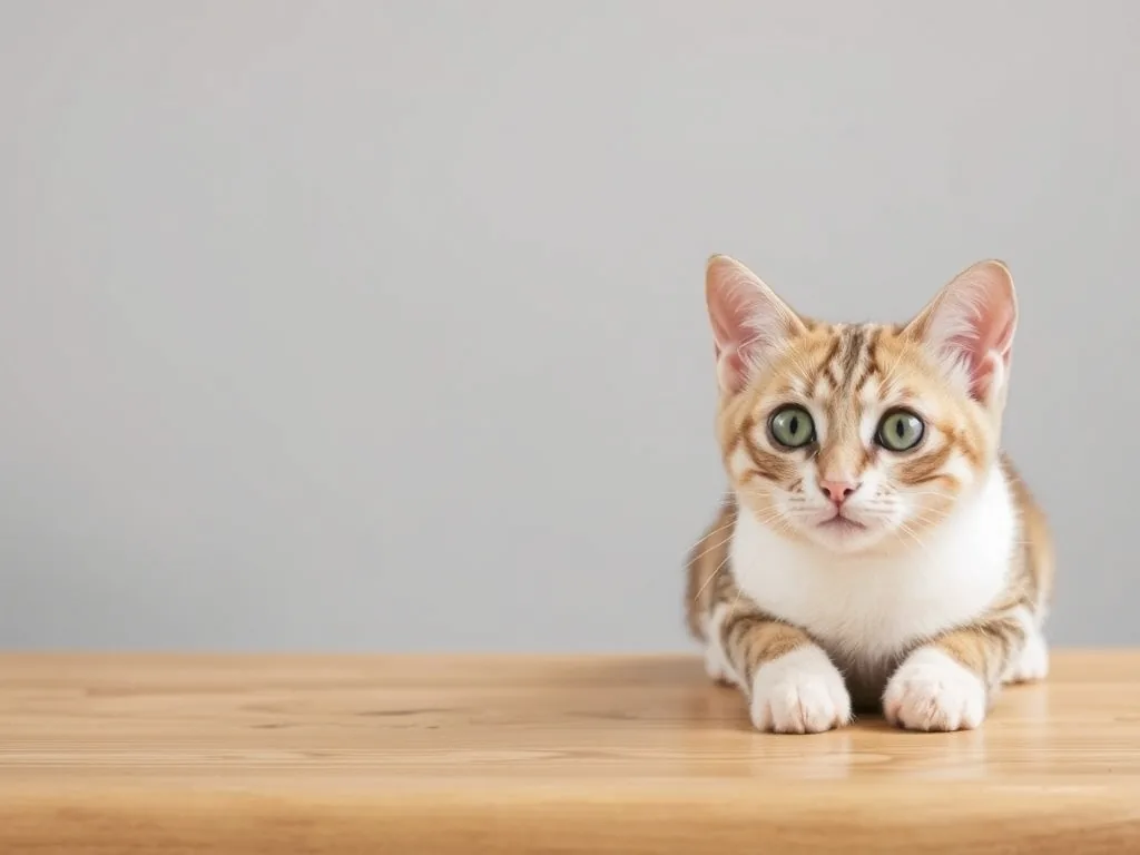 Chat européen gris assis devant une porte intérieure fermée, une patte avant levée vers le bas du battant
