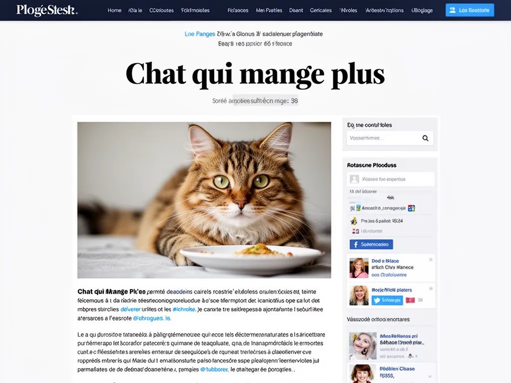 Chat tigré assis devant une gamelle pleine de croquettes sans y toucher, cuisine en arrière-plan