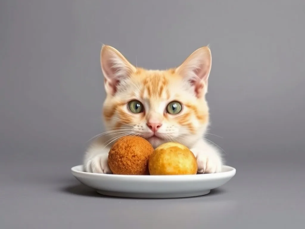 Chat européen roux assis à côté d'une gamelle de croquettes intactes, le regard tourné vers son propriétaire flou en arrière-plan