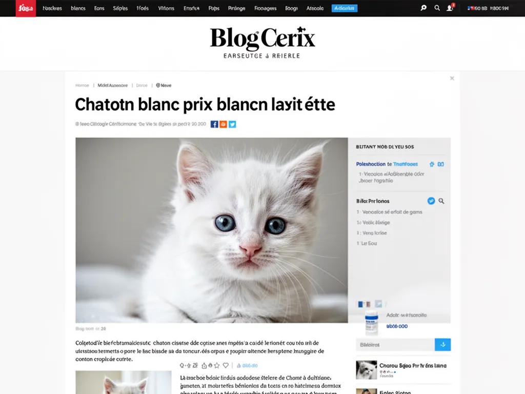 Chaton blanc aux yeux clairs sur un plaid, regard vers l'objectif