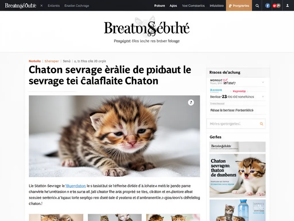 Chaton tigré de trois semaines près d'une gamelle de pâtée humide, mère à proximité floue
