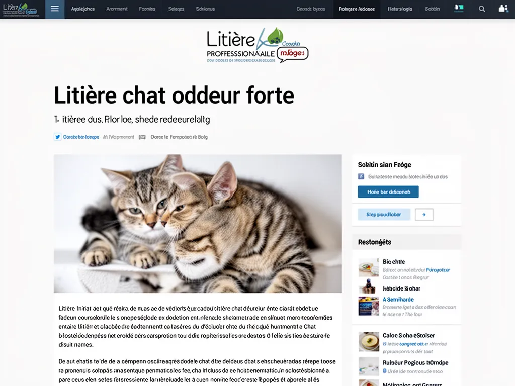 Bac à litière ouvert contenant une litière végétale claire, pelle à proximité, chat tigré observant à distance dans une pièce lumineuse