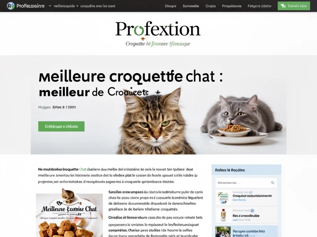 Chat tigré observant un bol de croquettes, un paquet ouvert à côté avec une étiquette zoomée sur la composition nutritionnelle.